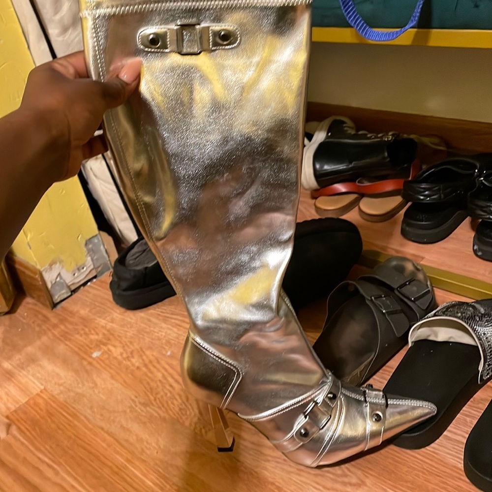 Chrome heeled boots